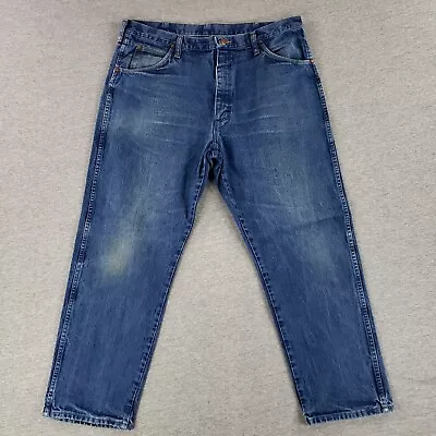 VINTAGE Wrangler 38x30 Blue Jeans Old School Heavy Quality Denim Work Pants • $14.23