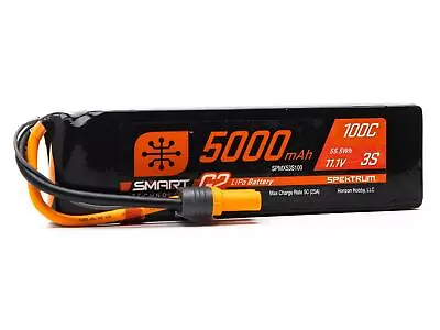 Spektrum 11.1V 5000mAh 3S 100C Smart G2 LiPo Battery IC5 O-SPMX53S100 • £106