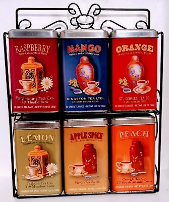 Vintage Set Of Six Tea Storage Tins W/  Decorate Display  Rack • $25