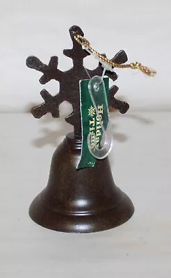 Vintage Metal Bronze Look Snowflake Top Bell Christmas Ornament Hanging #J10 • $16.94