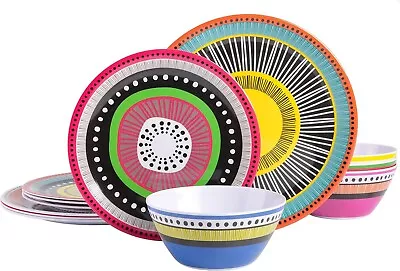 Gibson Home 12 Piece Almira Melamine Dinnerware (Set Of 4) Assorted • $59.45