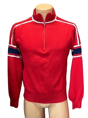 Vtg 70s Red Meister Ski Sweater Mens Sz S~M Unisex Women’s L Wool Stripe Racer • $59.99