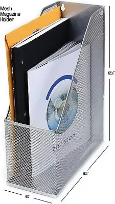 £6.25 • Buy Magazine Documents Papers Letter File Shelf Organizer Basket Rack Black / Silver