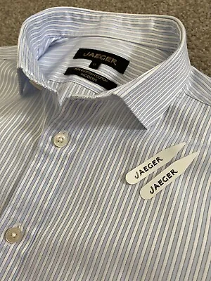 Worn Once Jaeger Egyptian Cotton Modern Fit Blue Stripe Double  Cuff Shirt 15 • £28.99