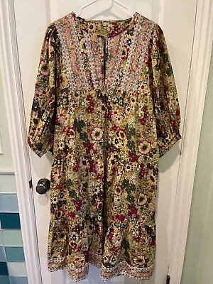 70's Vintage Style Indian Cotton Hippie Floral Gypsy Maxi Boho Dress Size L/XL • $24.99