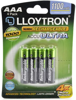 4 X Lloytron 1100 MAh AAA Rechargeable Ni-MH Batteries Phone Remote Camera • £4.15