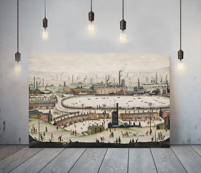 £64.99 • Buy Lowry Style The Pond -framed Canvas Wall Art Picture Paper Print- White Brown