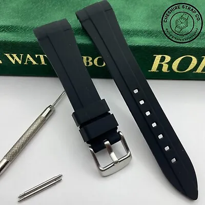 20mm Black Curved End Silicone Rubber Watch Strap | Designed For Rolex & Omega • £19.95