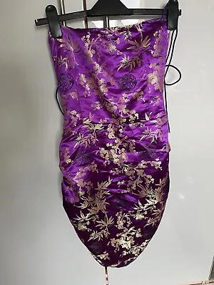 £5 • Buy Purple Jacquard Floral Strappy Back Ruched Bodycon Dress