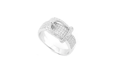 18kt White Gold Micro Pave Belt Buckle Ring • $19.99