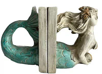 HD Designs Resin Mermaid Book Ends Coastal Heritage Beige Turquoise  • $61.28