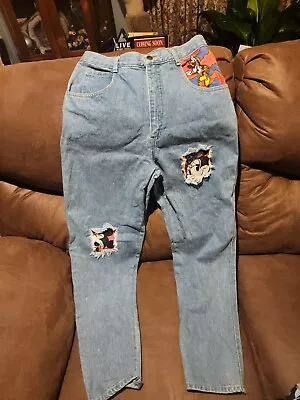 Vintage Disney Mickey & Co DonnKenny Denim Patch Jeans 7/8 Minnie Mouse 90s • $55.95