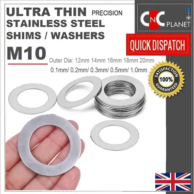 £5.95 • Buy M10 Ultra Thin Washers Shims Spacer Flat Precision Gasket Stainless Steel Din988