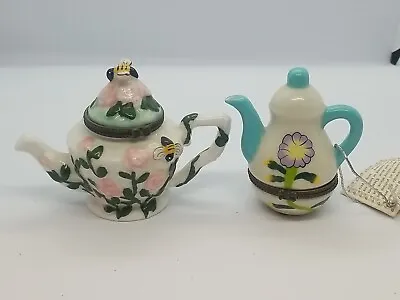 Lot 2 Miniature Tea Pots Kettle. Hinged Trinket Box  Floral Patterns Beautiful  • $6