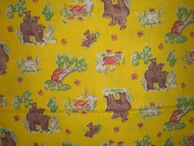Fabric Novelty Juvenile Print Originelle Vintage Bear Rabbits Butterflies Yellow • $21