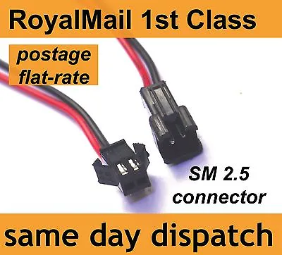 SM 2.5 2 Pin Jst Connector Leads 200mm 26 AWG Wire Cable Red Black LED Strip    • £2.40