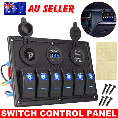 Car Boat Marine 12V Switch Panel 6 Gang ON-OFF LED Light Rocker Circuit Breaker • $45.85