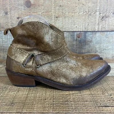 Zara Trafaluc Ankle Boots Womens Size 36 US 5.5 Brown Gold Pointed Western Pull • $28