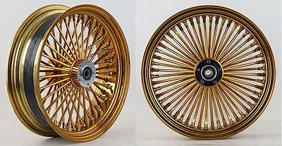 DNA GOLD MAMMOTH 52 FAT SPOKE WHEELS 21x3.5 16x3.5 HARLEY SOFTAIL TOURING DYNA • $1789.95