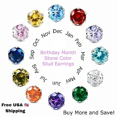 Birthday Month Color Earrings Stainless CZ Premium Luxury Birthstone USA Gift • $4.99