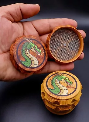 DRAGONPUFF Wooden 2.5'' Sharp Metal Teeth Large Storage Herb Grinder • £14.99