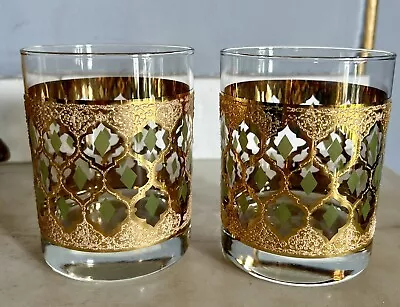 2 Culver 22 K Gold Valencia Cocktail Low Ball Double Rocks Glass Mid Century Vtg • $45