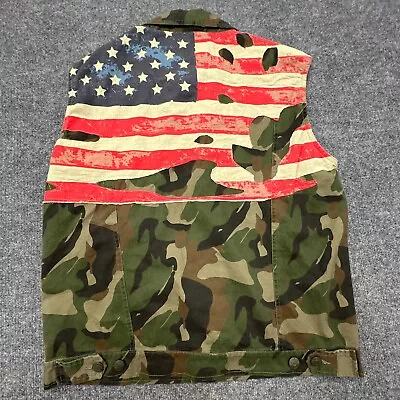 SMOKE RISE Camo Vest Mens 2XL / XL American Flag Sleeveless Jacket Patriotic USA • $31.54