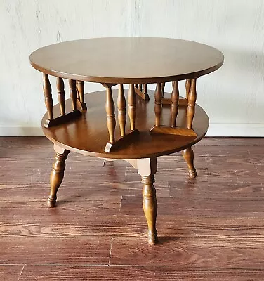 Ethan Allen Rotating End Table-Two Tier Heirloom Maple Vintage Round Side Table • $349