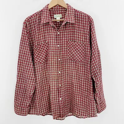 Vintage 90s Haband Red Plaid Flannel Long Sleeve Lumberjack Grunge Shirt Large L • $14.99