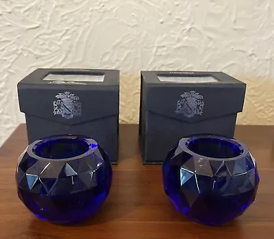 Oleg Cassini Pair Of Cobalt Blue Crystal Votive Candle Holders New In Box • $24.99