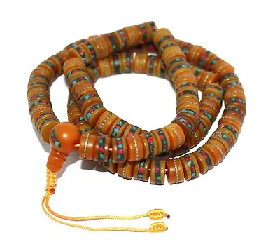 Tibetan Mala Amber Resin Yoga Prayer Beads Meditation Necklace108 Beads M5 • $28.99