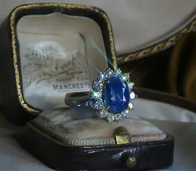 Gia 18k Blue Sapphire Unheated Diamond Ring Vintage Vs Fine Huge 6.93 Carats! • $1