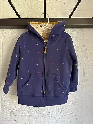 Mini Boden Fleece Lined Zip Hoodie Jacket Size 5-6Y 116cm Polka Dots Blue • $19.99