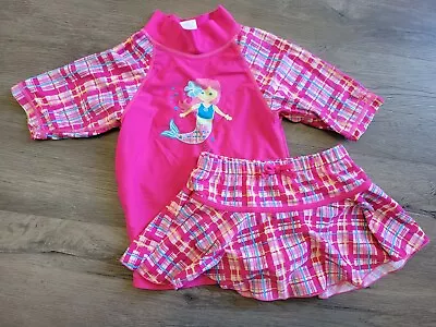 Girls UV Skinz Swim Shirt Swim Skirt Pink Plaid Mermaid Swimsuit - Size 4T • $9