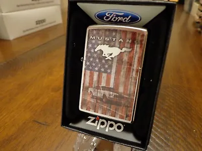 Ford Mustang Usa Flag American Flag Zippo Lighter Mint In Box • $27.95