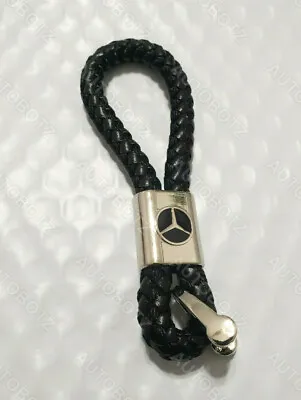 For MERCEDES Leather Braided Metal Emblem Style Keychain Strap Key Fob Ring  • $12.95