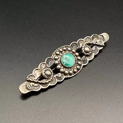 Vintage Southwestern Turquoise Silver Stamped Pin Brooch • $125