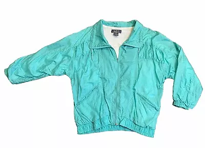 Vintage GFC Trading Co 80s 90s Windbreaker Teal Jacket Size Medium Zip Up • $15.30