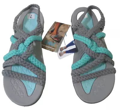 Plaka Explore Hiking Sandals For Women Arch Support Gray Turquoise Road 7 New • $18.50