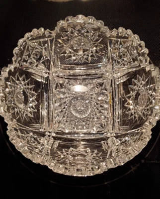 $45 • Buy ABP Cut Glass Bowl Hobstar Zipper Cut  Great Brilliance Quality 7.25 Inch