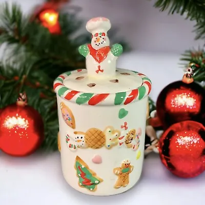 K's Collection Christmas Snowman Cookie Treat Jar With Lid Gingerbread Man Vtg • $12.99