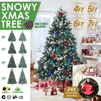 Christmas Tree Snowy Xmas Pine Cone Home Decor 4Ft 5Ft 6Ft 7Ft Optional Balls • $119