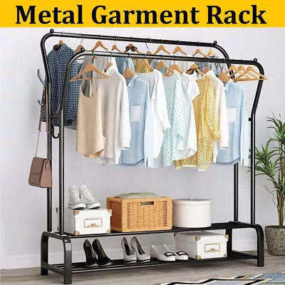 Heavy Duty Metal Double Clothes Rail Garment Hanging Rack Shelf Display Stand US • $35.61