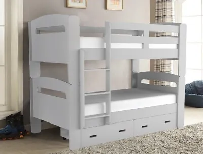 White Wooden Single Childrens Bunk Bed With Storage Drawer • £299