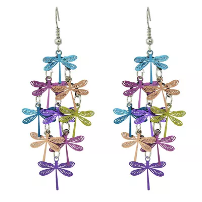 $1.99 • Buy Cute Funny Jewellery Colourful Dragonfly Dangling Elements Chandelier Earrings