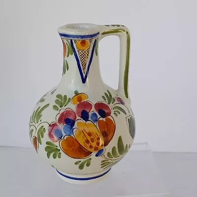 Vintage Delft Multi Color Hand Painted Floral Small Jug Pitcher 4  Signed DP • $15.99