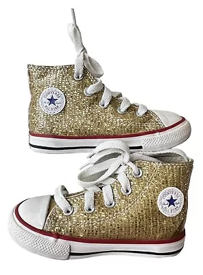 Converse All Star Gold Sparkly Glitter Shoes For Toddler Size 7 • $14.99