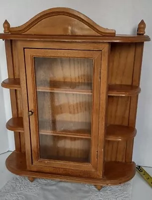 Vintage 21  Glass & Oak Wood Display Curio Cabinet Counter Top • $110