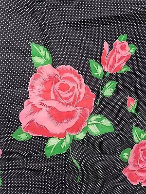 RARE Deadstock 1950s Vintage Pink & Red Roses Border Print Polka Dot Fabric 37 W • $66