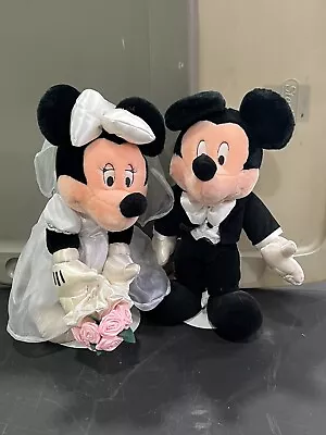 Applause Mickey & Minnie Mouse Wedding Formal Stuffed Plush Dolls W/ Stands • $39.59